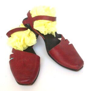 CYDWOQ Vintage "Net" Handmade EcoFriendly Side-Button Red-Leather Flats 9M $339